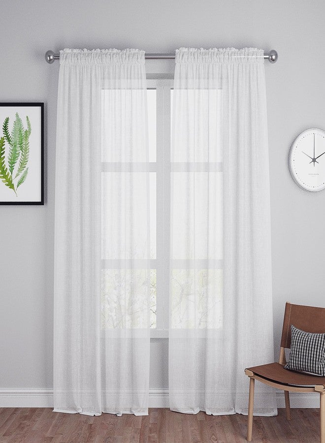 UPOPO White Sheer Curtains 92 inches Long Living Room Kitchen Dining Curtain Sheers 2 Panels Voile Transparent Bedroom Drapes Linen Textured Rod Pocket Window Treatment Set - Image 1
